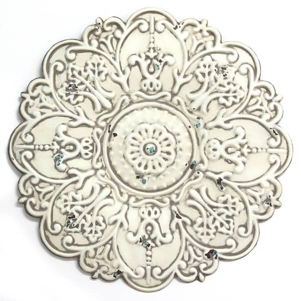 Small White Medallion Distressed Metal Wall Decor Overstock 32629481