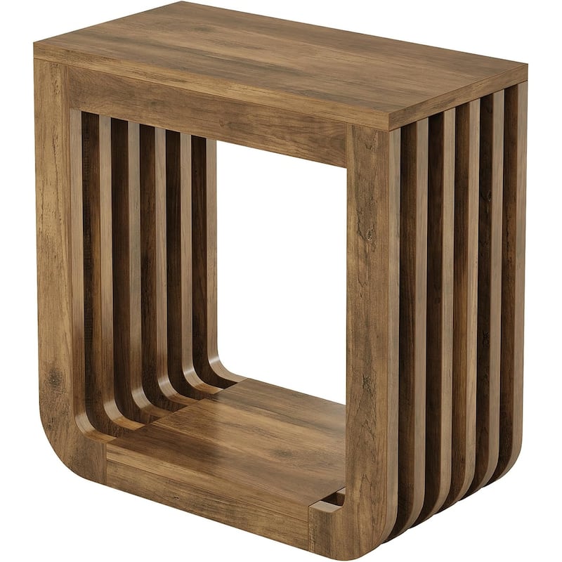 Narrow Side Table, Farmhouse Wooden End Table with Slatted Open Frame, Rustic Accent Sofa Side Table Nightstand