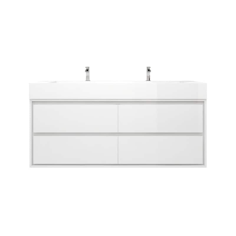 Victoria 60" Wall Mounted Modern Vanity with Double Acrylic Sink - 59.5'' - White