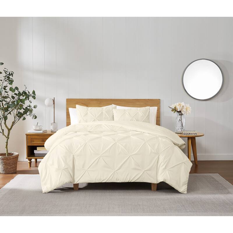 Truly Soft Pinch Pleat Solid 3 Piece Duvet Set - Vanilla - Queen