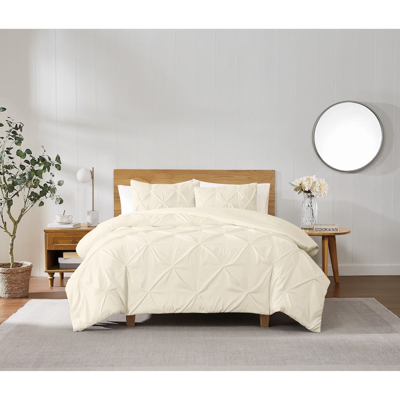 Truly Soft Pinch Pleat Solid 3-piece Microfiber Comforter Set - Vanilla - King