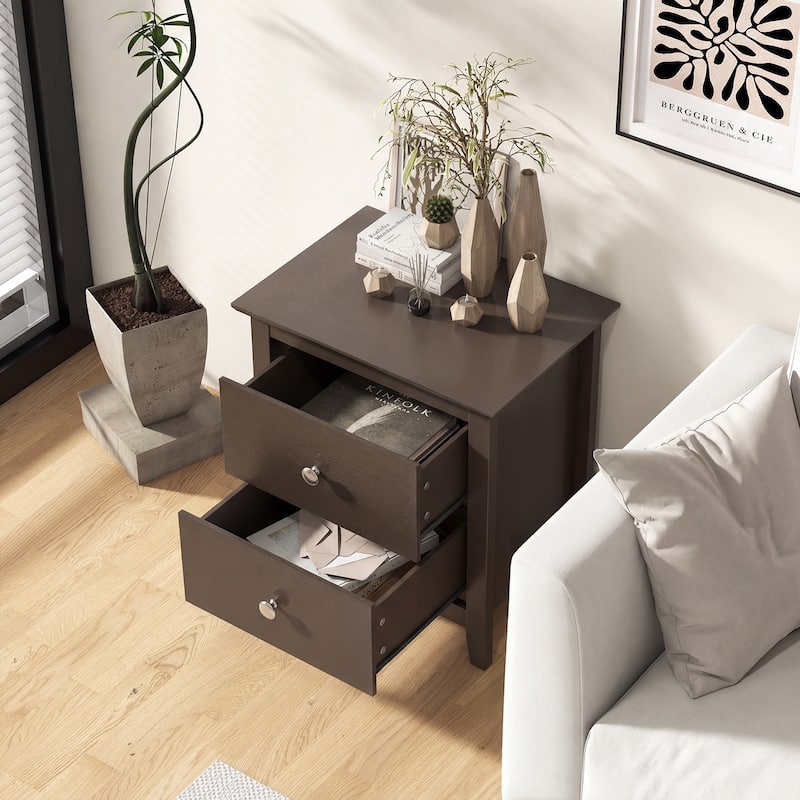 Gymax Modern Nightstand w/ Storage 2 Drawers & Support Legs for