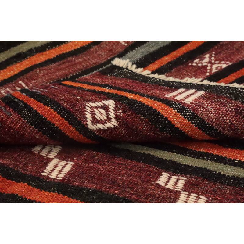Hand Woven Oriental 100% Wool Carpet Southwestern Tribal Red Kilim Runner Rug - 8' 4'' X 3' 3''