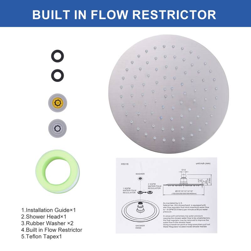 WOWOW 1-Spray Patterns with Wall Mount Rain Fixed Shower Head