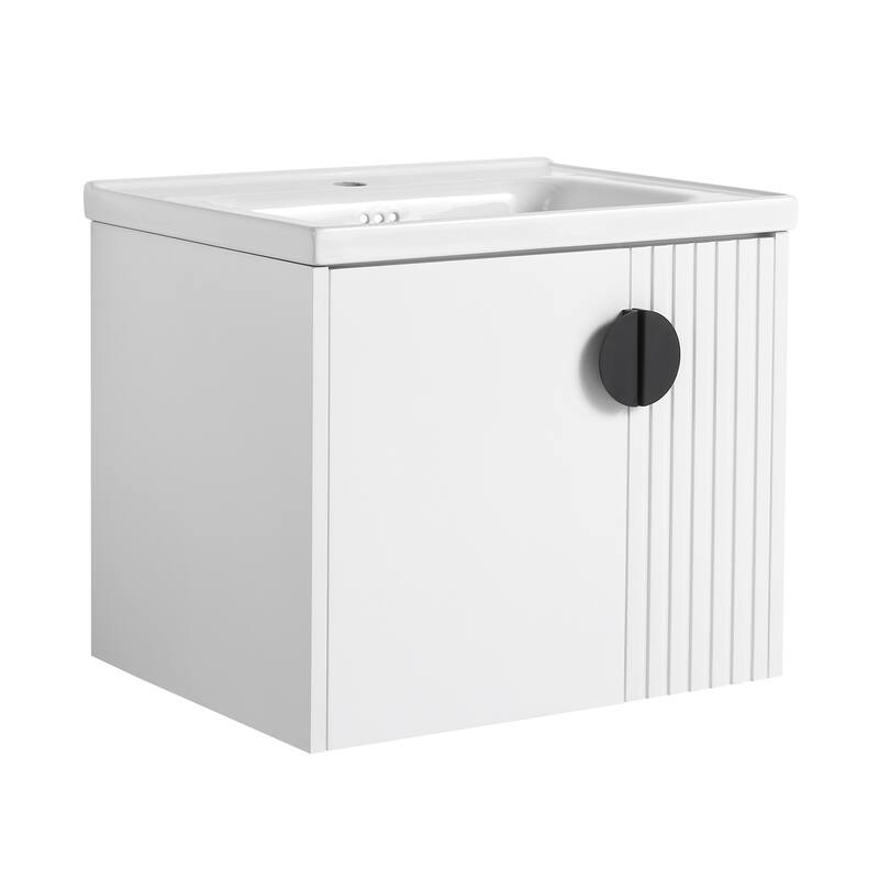 Modern Wall-Mounted Bathroom Vanity with Ceramic Sink, Soft-Close Doors, and 3 Pairs of Metal Handles for Customization