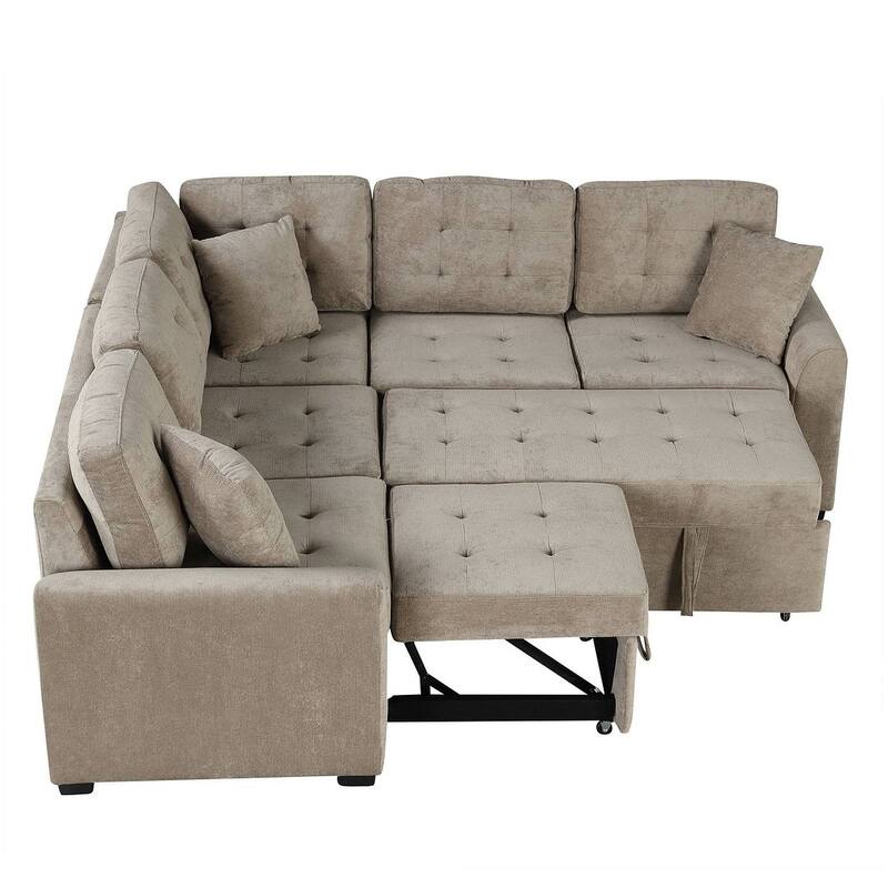 Modular Velvet Pull-out Sleeper Sofa, Living Room Spacious Space L Shaped Corner Sectional Sofa