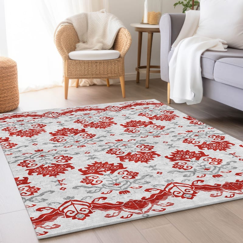 Machine Washable Indoor/ Outdoor Chantille Medallion Damask Rug