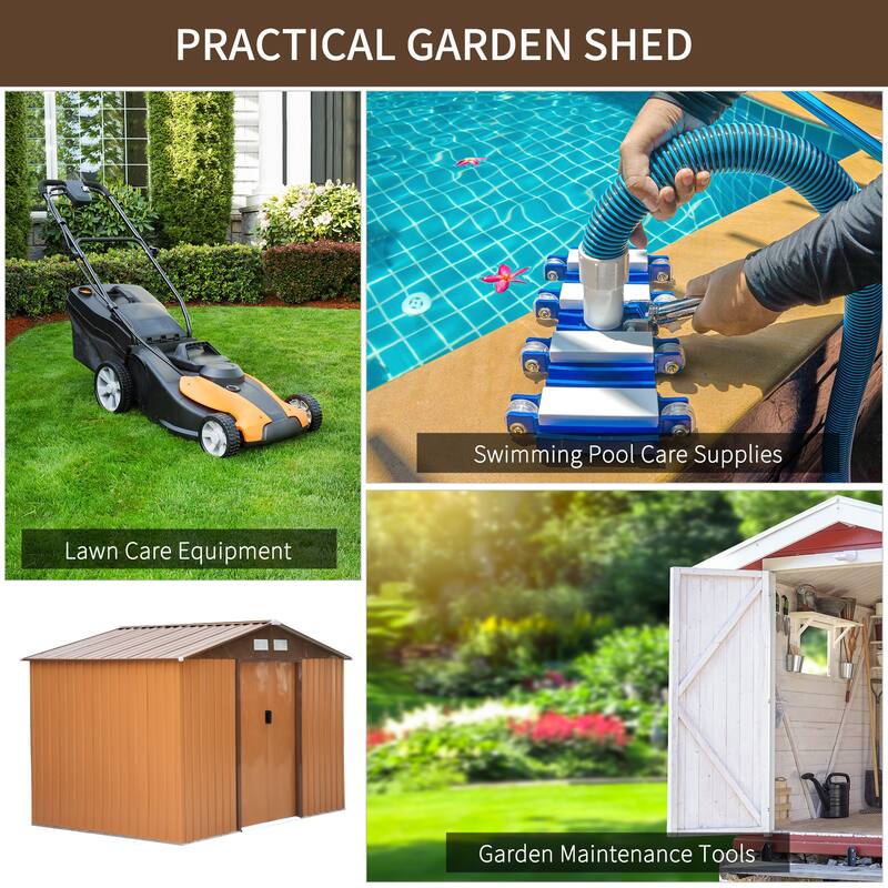 Outsunny 9' x 6' Outdoor Backyard Garden Tool Shed with Double Sliding Doors, 4 Airy Vents, & Durable Steel