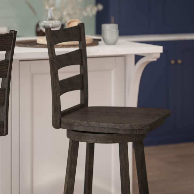Commercial Grade Traditional Ladderback Wooden Swivel Barstool