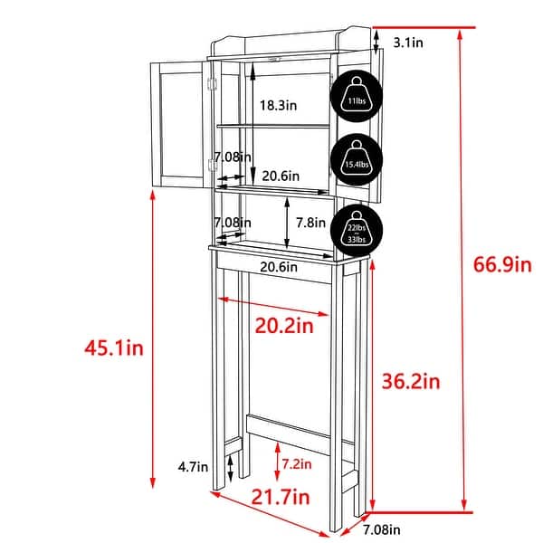 VEIKOUS Bathroom Over The Toilet Storage Cabinet Organizer With Doors and Shelves