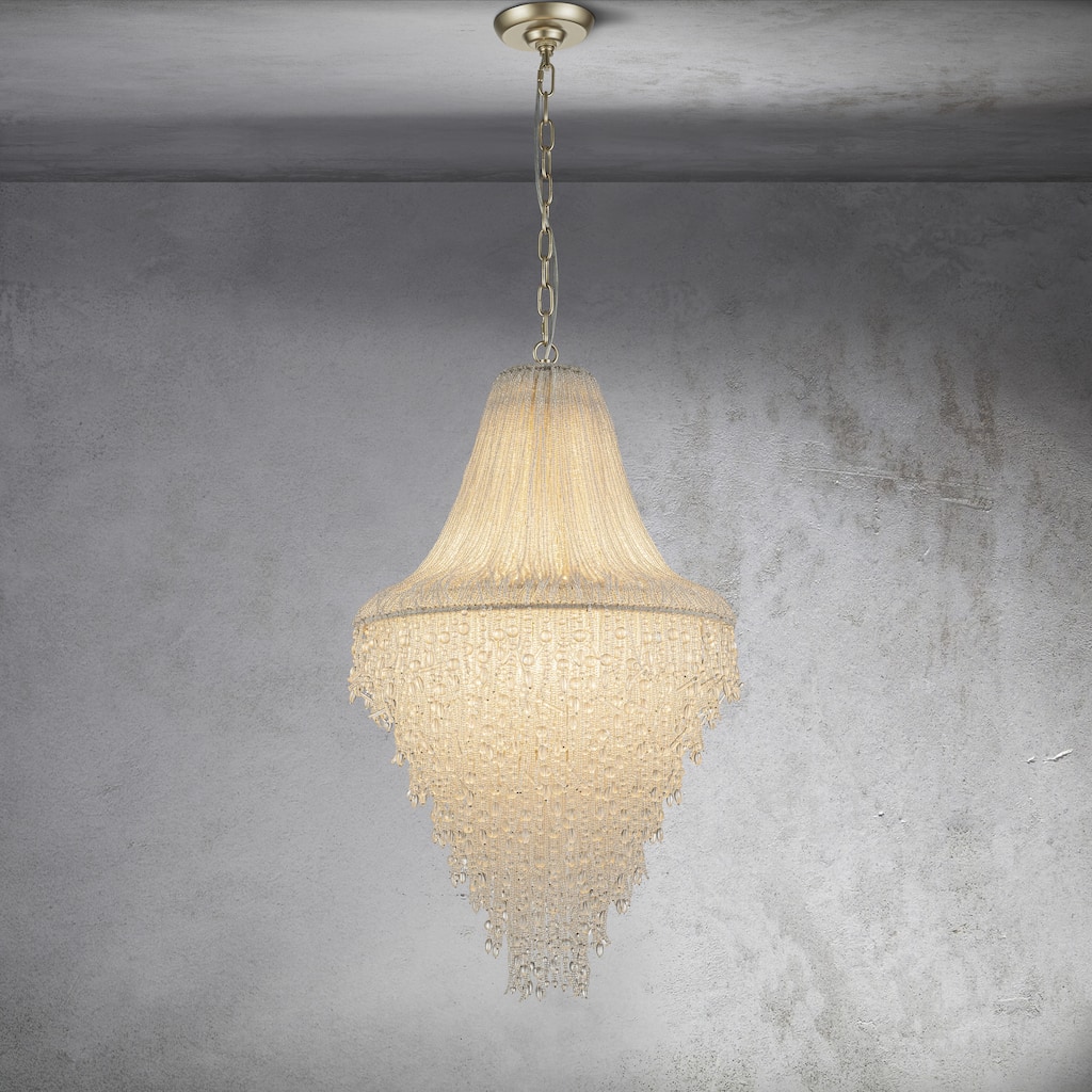 CraftHome Vintage Meets Modern Luxury 5-Light Handcrafted Elegance Chandelier with Clear Crystal Beads in Antique Silver - W 20"