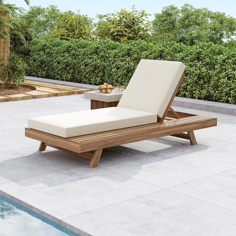 Christopher Knight Home - Ravello Modern Outdoor Acacia Wood 4-Position Adjustable Chaise Lounge with Thick Cushion - 79"L - Cream,Light Teak