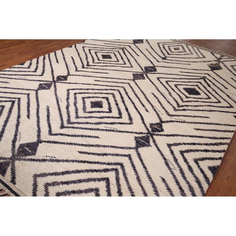 Geometric Moroccan / Modern Area Rug Handmade Wool Carpet - 7'10"x 10'9"