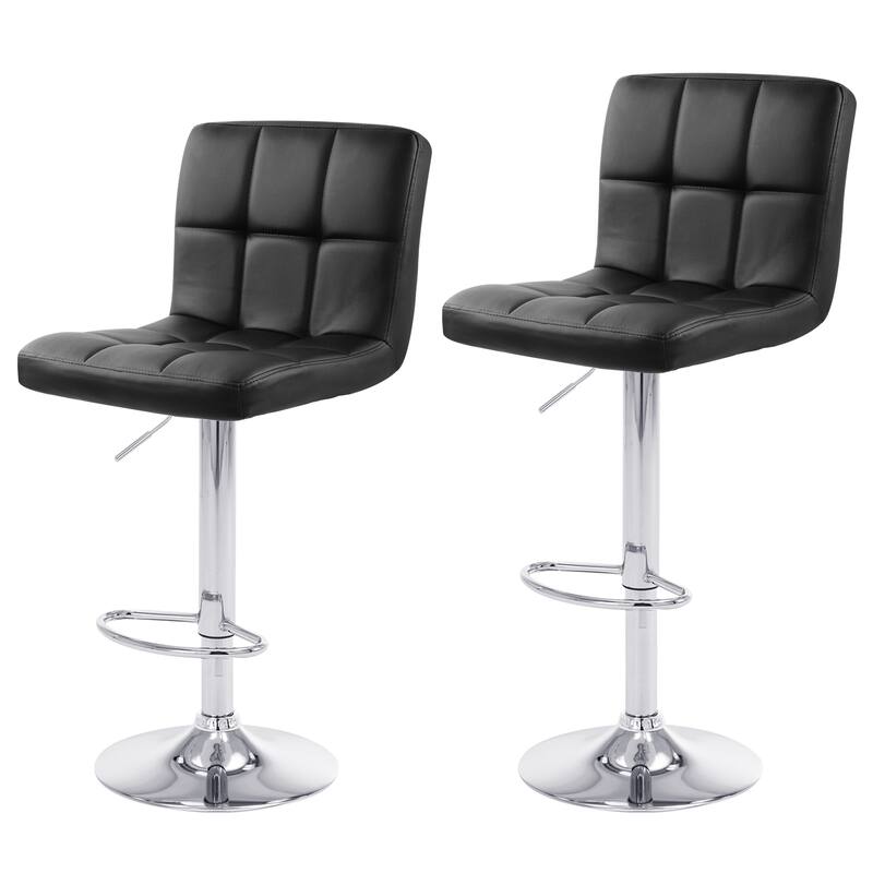 Faux Leather or Velvet Upholstered Adjustable Barstools Counter Bar Pub Height Stools set of 2 - Black Faux Leather-2-piece