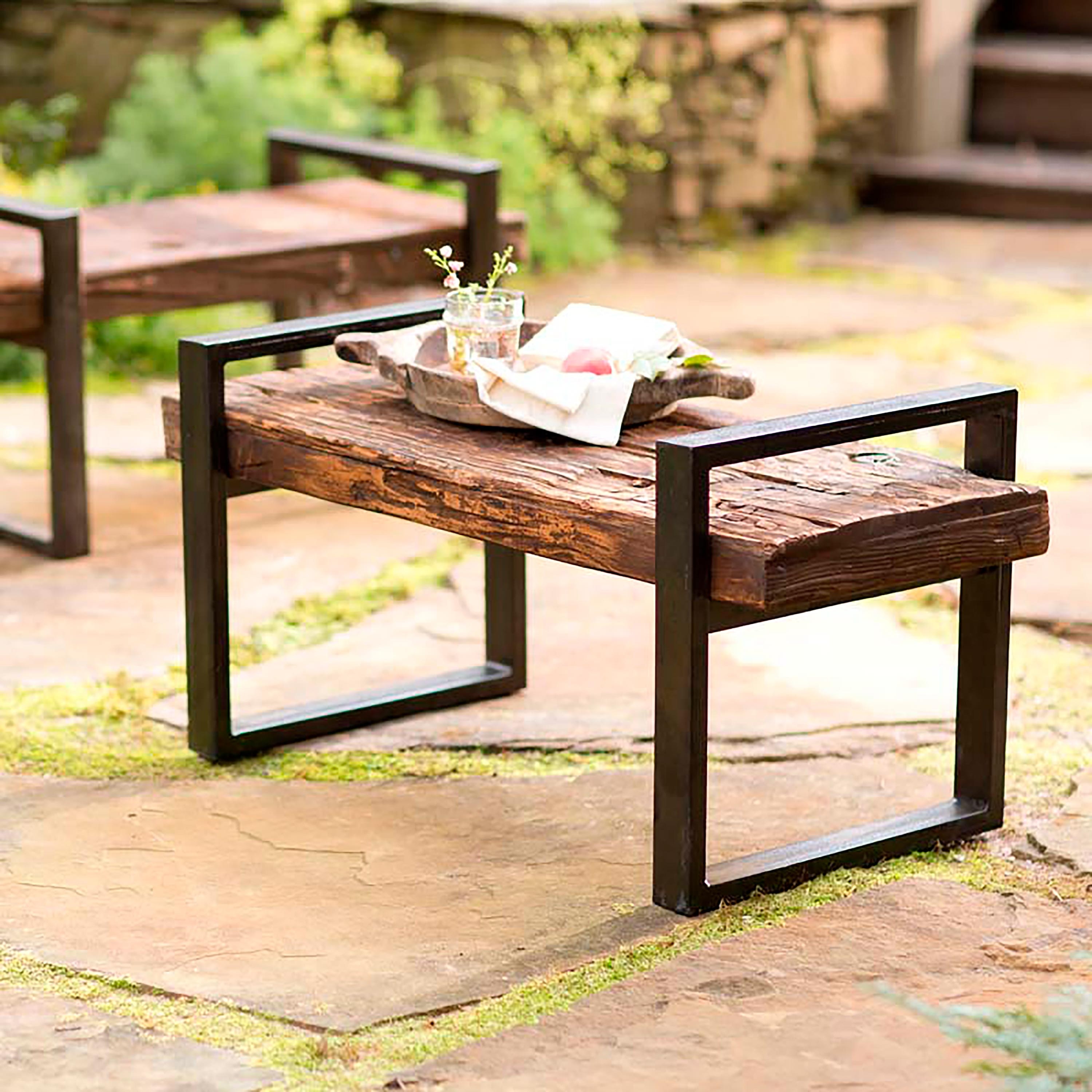 Reclaimed Wood And Iron Outdoor Bench Bronze Bed Bath Beyond 40375094