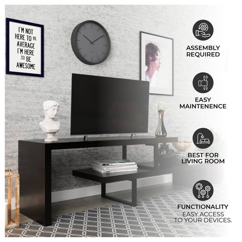 Orford Minimalist Modern MDF Wooden Shelves TV Console Entertainment Stand with Iron Legs Low Maintenance