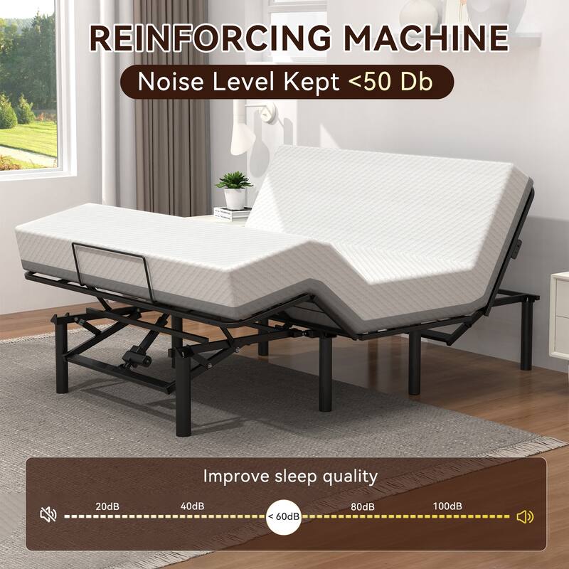 Adjustable Bed Base Frame Head and Foot Incline Quiet Motor Queen Size Zero Gravity, Remote Control with ZG and Memory Keys
