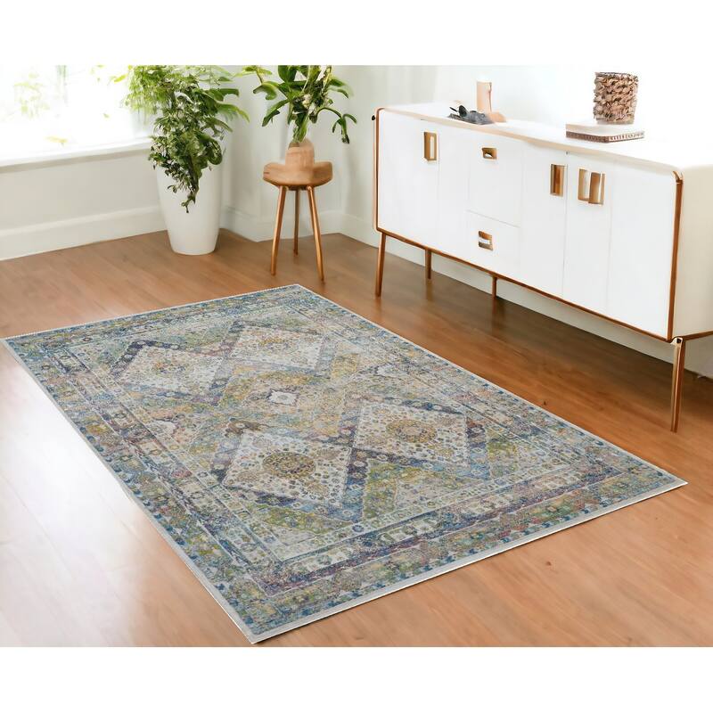 Jipi Power Loomed Distressed Floral Traditional Non Skid Area Rug By HomeRoots - 72' X '48' X '0.5 - 72' X '48' X '0.5 - Oxford Blue - Rectangle