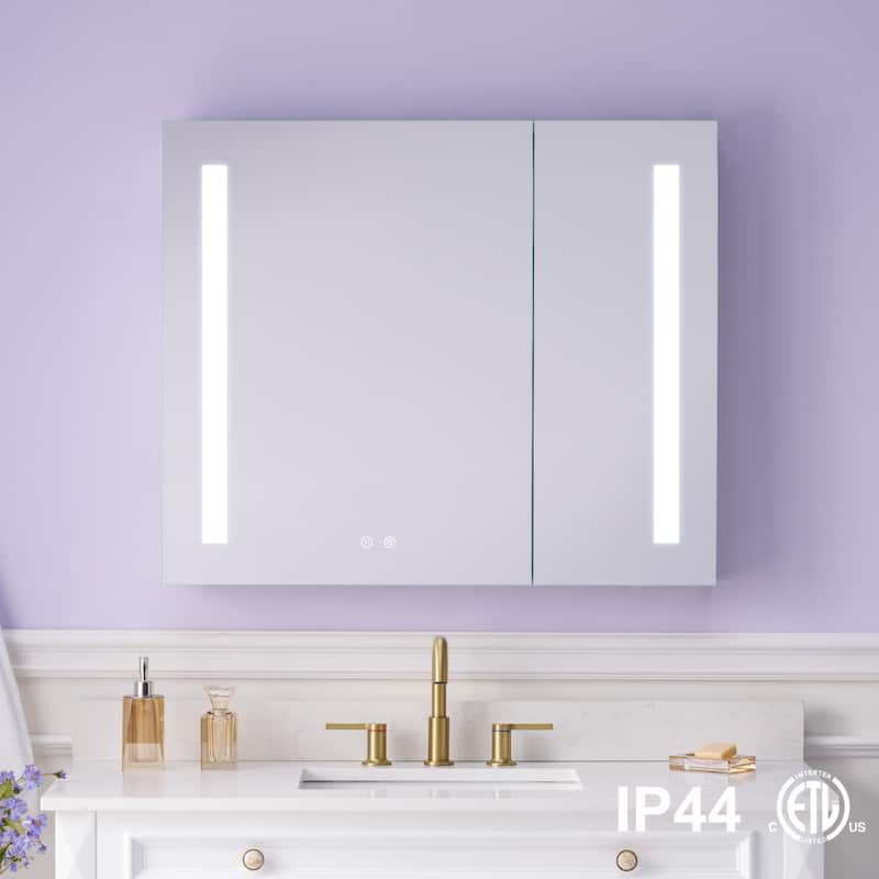 Recessed or Surface 30" H LED Mirror Cabinet with Adjustable Glass Shelves,Defogger, Dimmer And Outlets & USB Ports