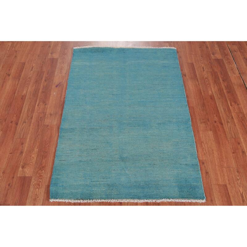 Light Blue Gabbeh Modern Rug Handmade Wool Carpet - 2'9" x 4'1"