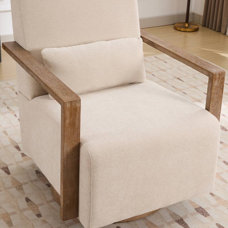 Mid-Century Boucle Upholstered Swivel Armchair With Pillow
