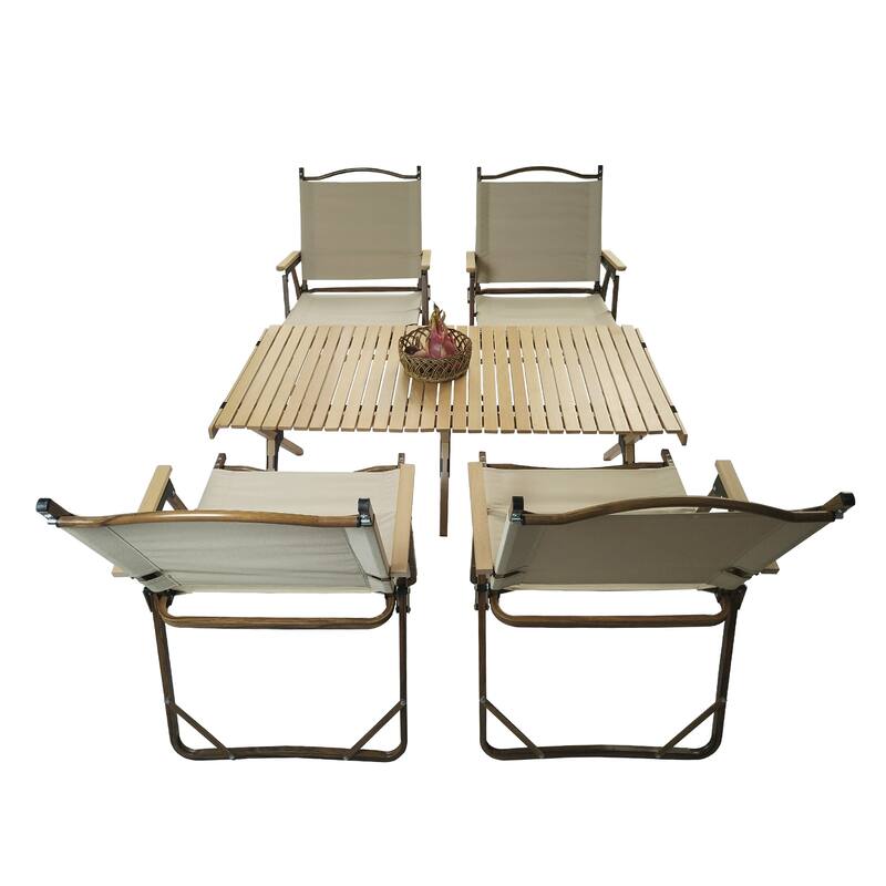 Outdoor Foldable Dining Set of 5 with 4 Folding Chairs, Portable Casual Dining Table, Poolside Picnic Beer Table