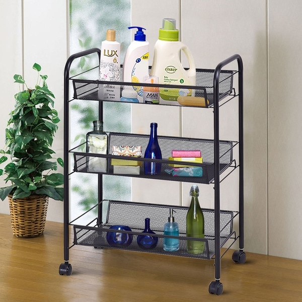 Costway 3 Tier Storage Rack Trolley Cart Home Kitchen Organizer Utility Baskets Black