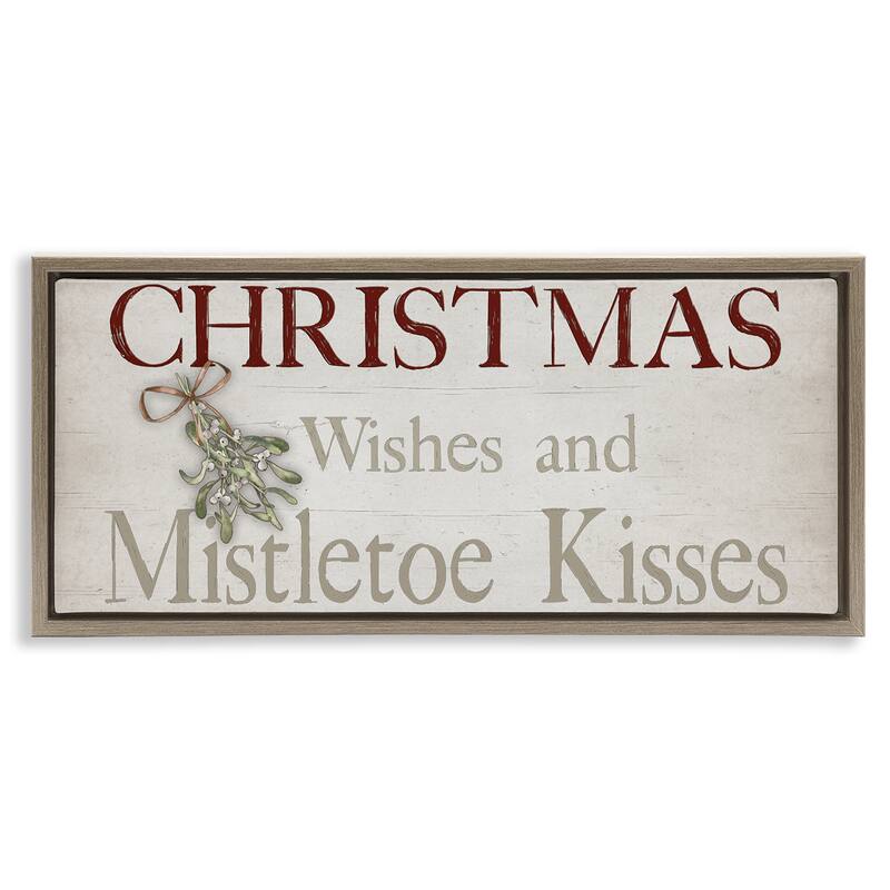 Stupell Christmas Wishes & Mistletoe Kisses Framed Floater Canvas Wall Art Design By Susie Boyer - 31 x 14 - Brown