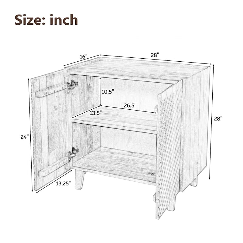 Wood Accent Cabinet Fluted Mango Wood Storage Cabinet with Adjustable Shelf