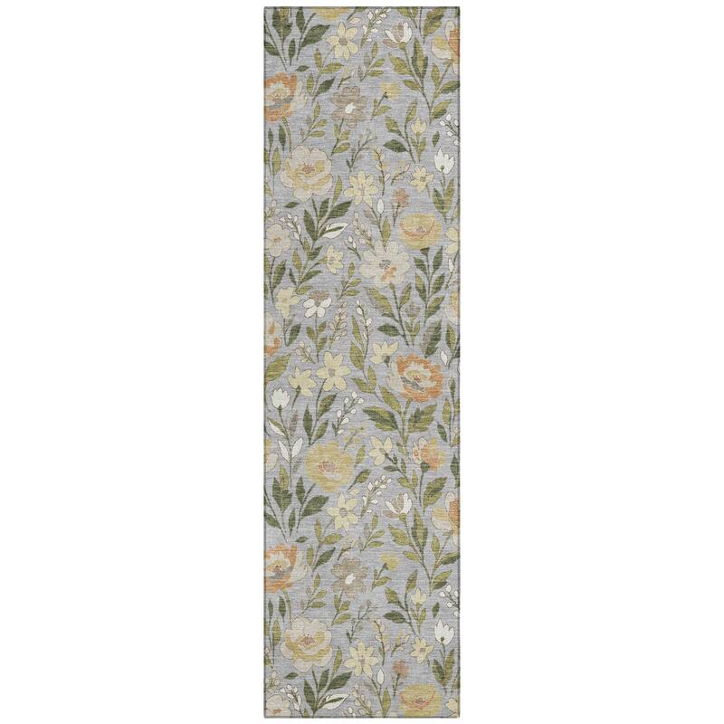 Machine Washable Indoor/ Outdoor Floral Garden Chantille Rug
