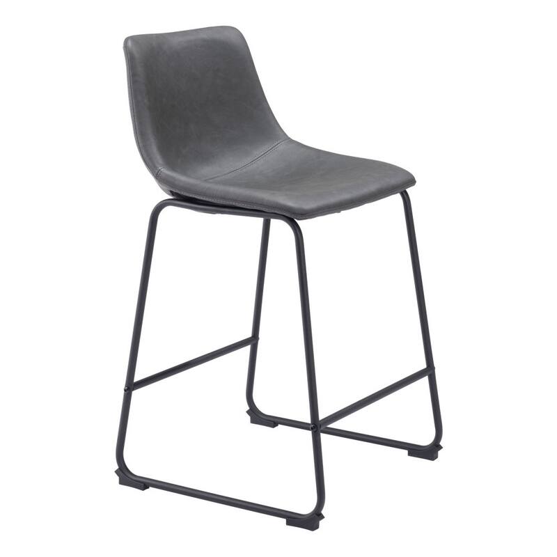 HomeRoots Set of Two 24" Charcoal and Black Faux Leather and Steel Counter Height Bar Chairs