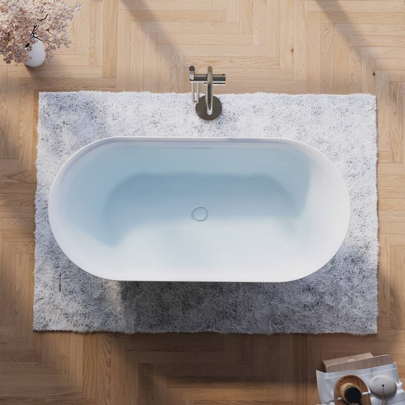 Glossy White Freestanding Soaking Bathtub, 100% Pure Virgin Acrylic with Drain And Overflow