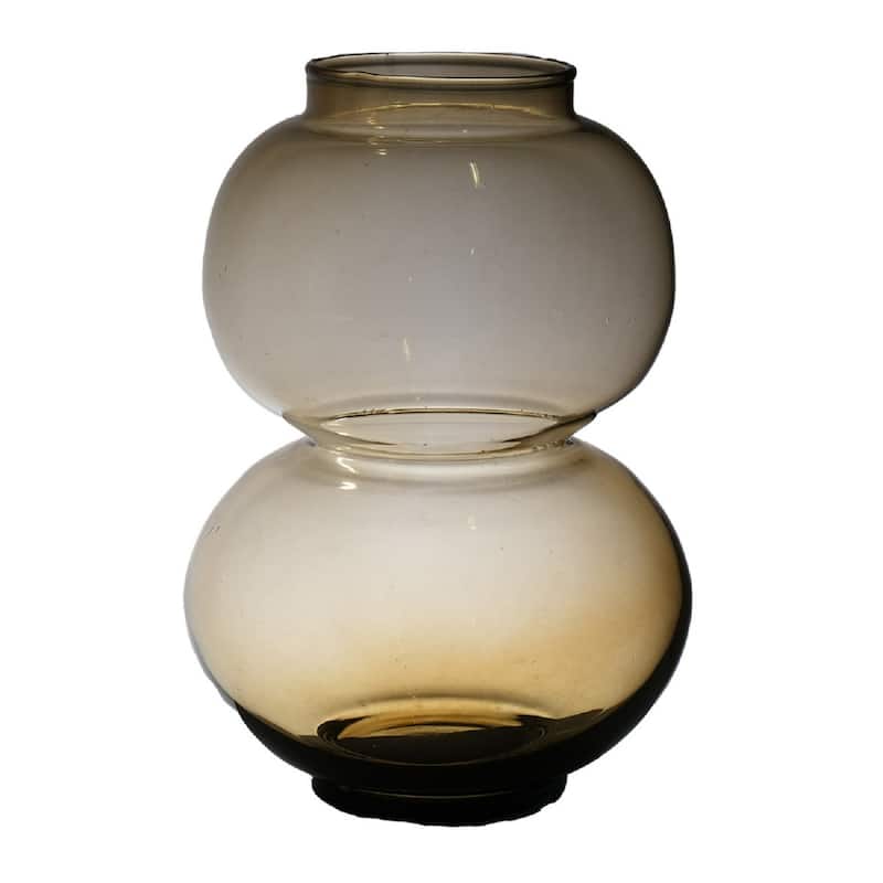 Transparent Round Duo Mouthblown Glass Vase - 10" - Brown