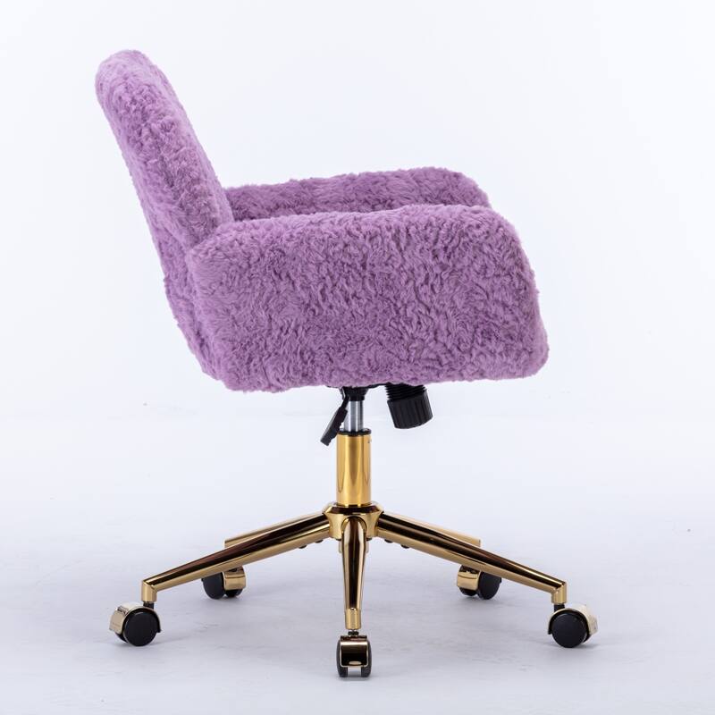 GDF Studio - Modern Upholstered Swivel Home Office Chair with Golden Metal Base and Artificial Rabbit Hair Comfort