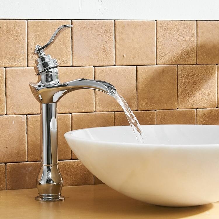 Waterfall Single Hole Single-Handle Vessel Bathroom Faucet With Pop-up Drain Assembly