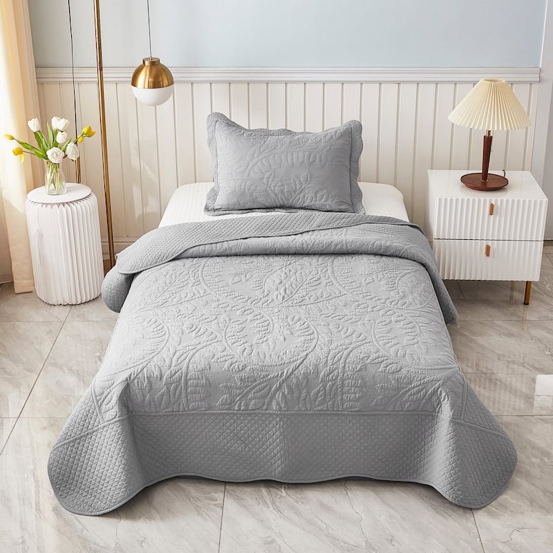 MarCielo 3 Piece Cotton Oversized Bedspread Quilt Set Tmonica - Noble Grey - Twin