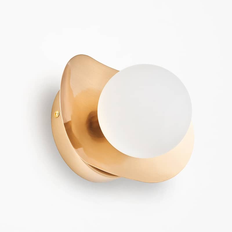CO-Z Modern Curved Gold Wall Sconce, Opaline Glass Globe
