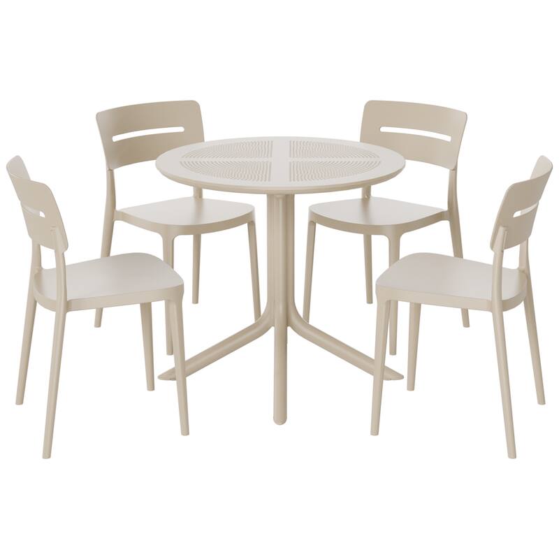 Frond and Form 4-Person Outdoor Round Dining Set - Sand