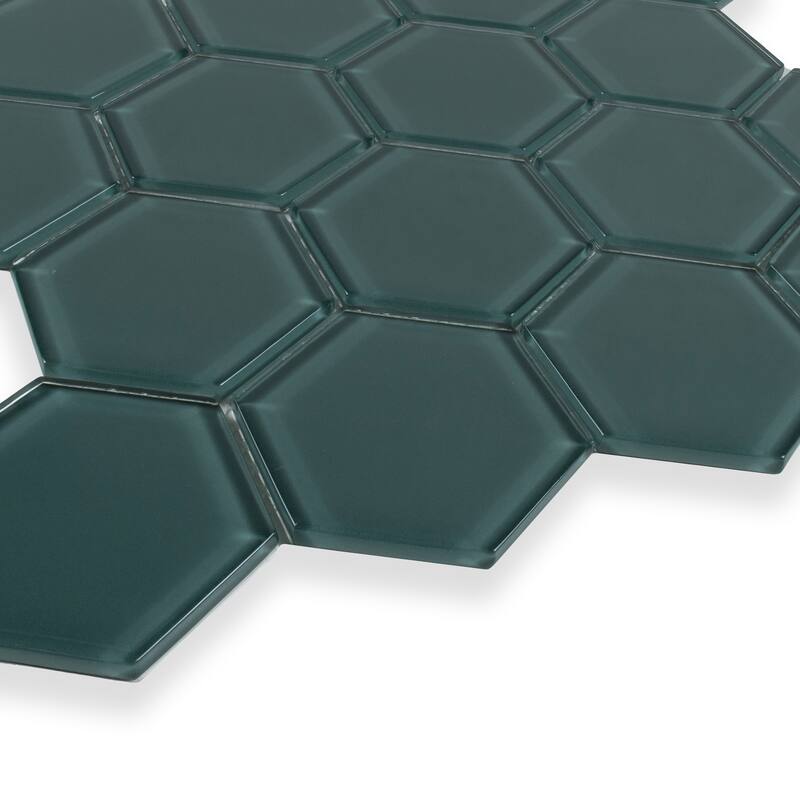 3" Beehive 10.25 in. x 11.75 in. Hexagon Glass Mesh-Mounted Mosaic Tile