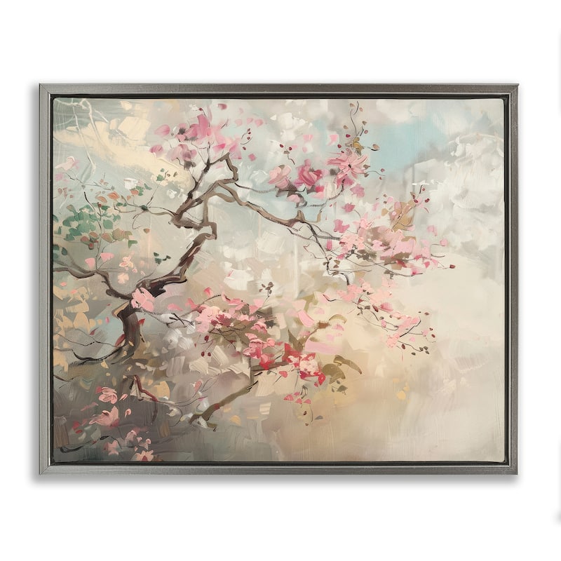 Stupell Wild Cherry Blossoms Tree Framed Floater Canvas Wall Art Design By Arlington Prints - 31 x 25 - Grey