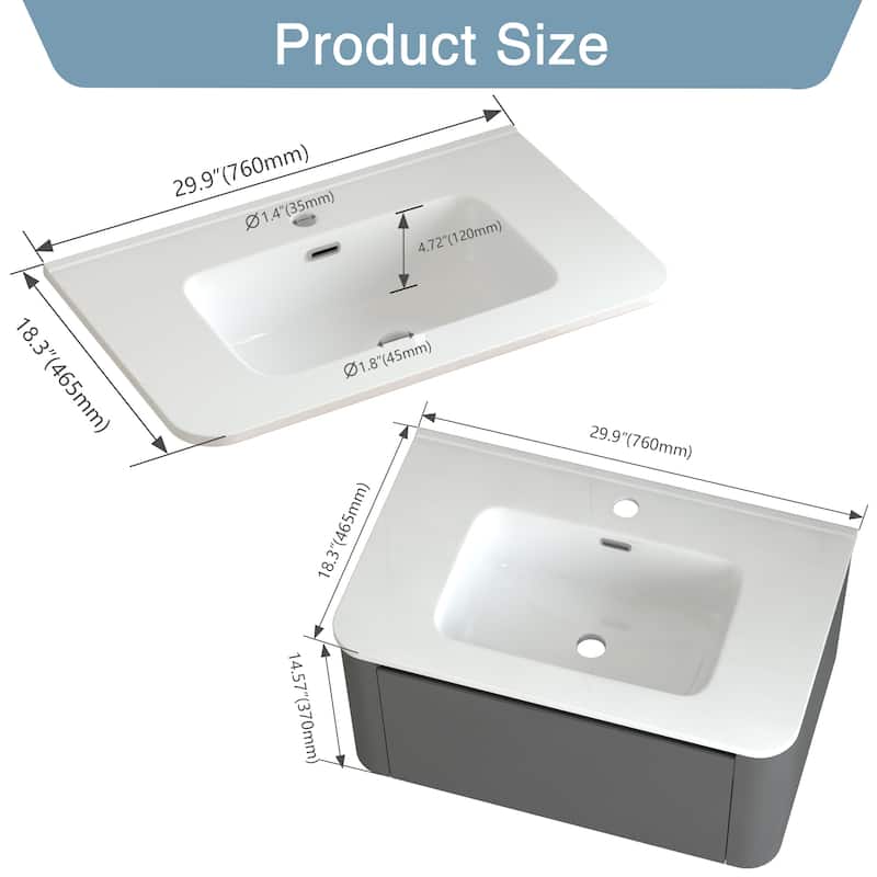 GDF Studio - Greyson American Design Floating Bathroom Vanity with Integrated Ceramic Basin and Soft-Close Drawer