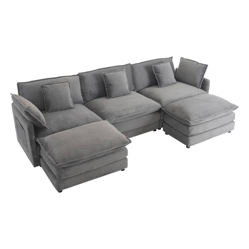 Roomfitters Large Modular Corduroy L-Shape Sectional Sofa with Side Storage Pockets for Living Room Functionality