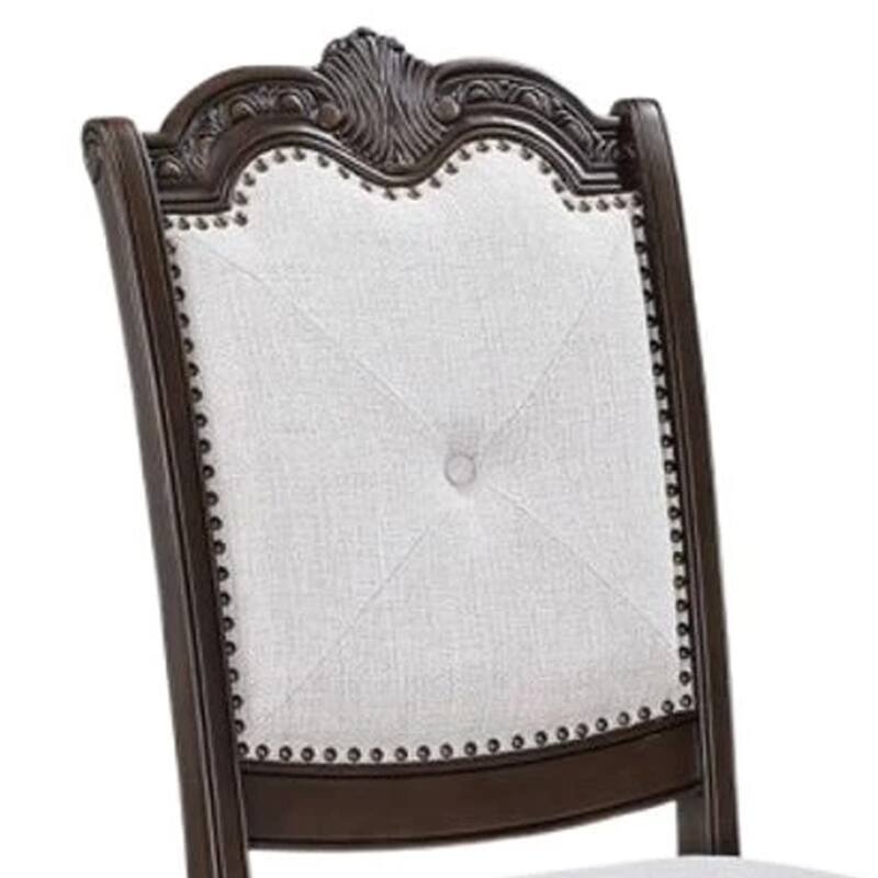 Cary Side Dining Chair Set of 2, Beige Linen, Scrolled Coffee Brown Wood