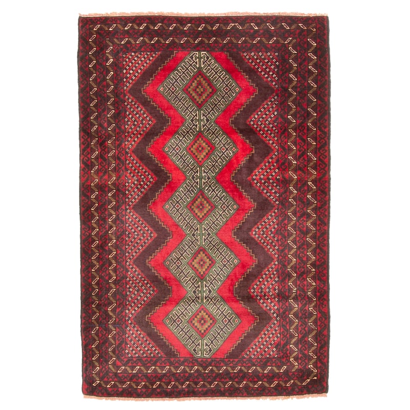 ECARPETGALLERY Hand-knotted Teimani Red Wool Rug - 3'1 x 4'9