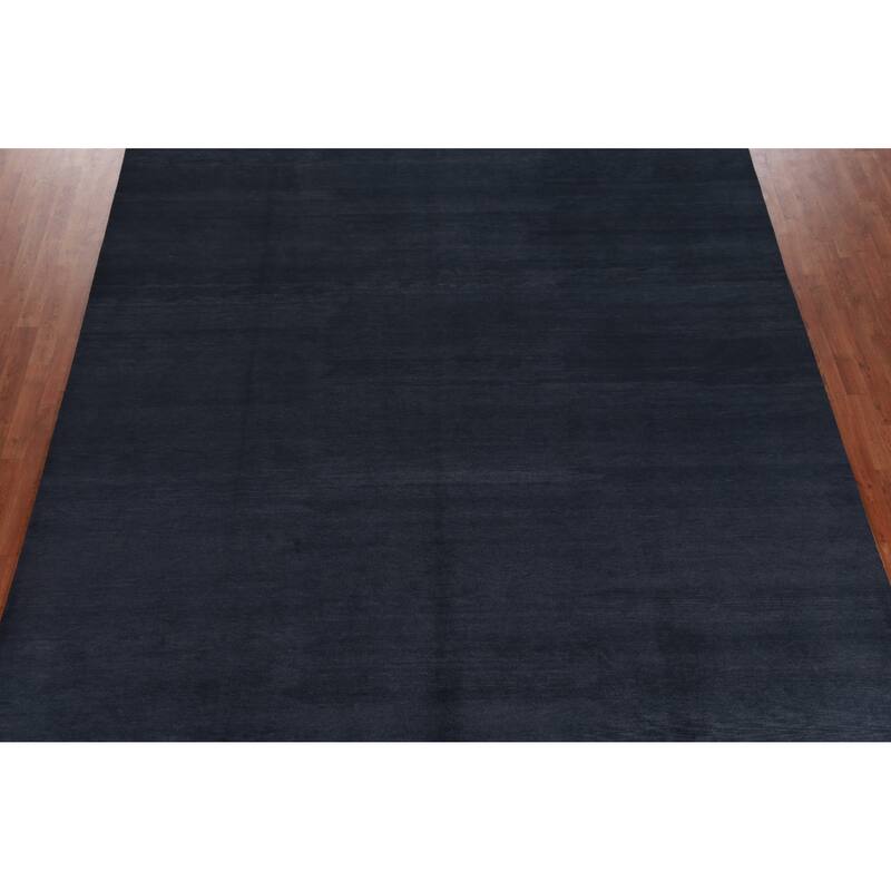 Hand Knotted Oriental 100% Wool Carpet Modern Solid Greys & Charcoal Gabbeh Area Rug - 12' 1'' X 9' 5''