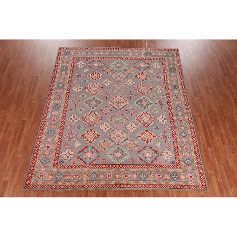 Hand Knotted Oriental 100% Wool Carpet Traditional All-Over Greys & Charcoal Kazak Area Rug - 9' 8'' X 8' 2''