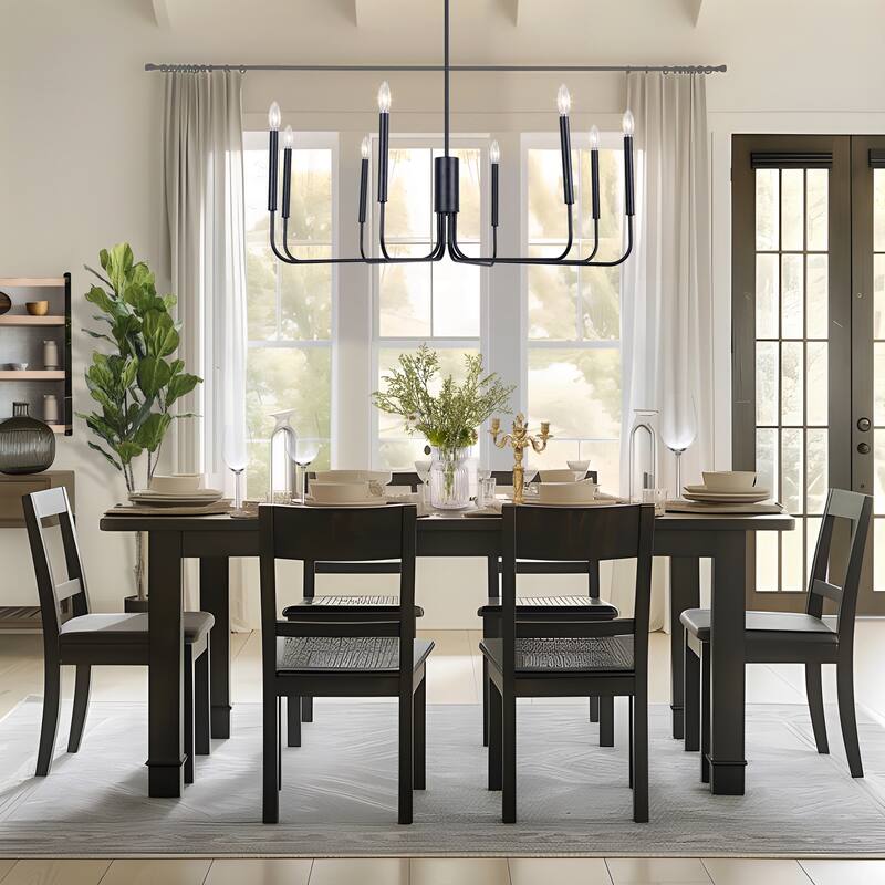 Modern Farmhouse 49.2" W Black 8-Light Chandelier Classic Straight Arm Candle Light - W49.2"*H13.4"
