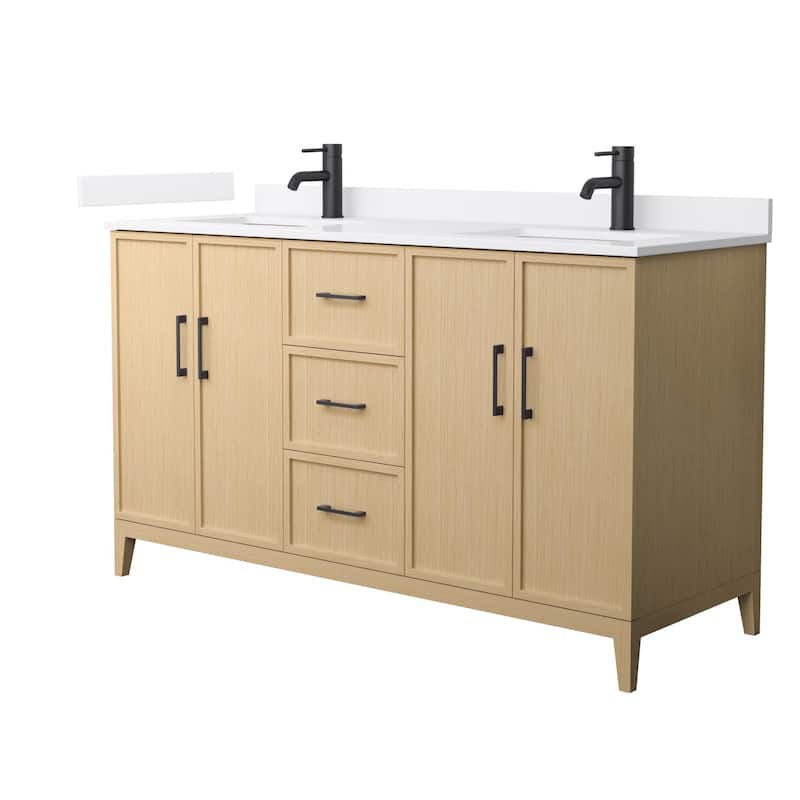 Wyndham Collection WCH717160D-VCA-UNSMXX Elan 60" Free Standing Double - White Oak / White Cultured Marble Top / Matte - Oak Finish