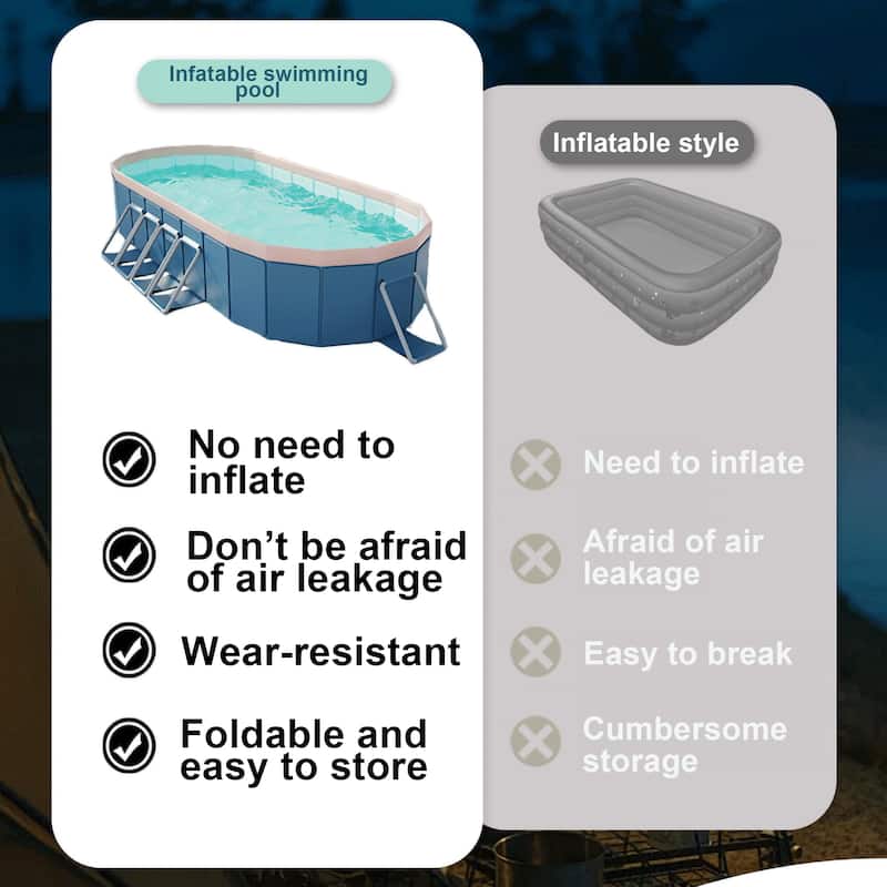 3.65m oval free inflatable garden PVC swimming pool dark blue