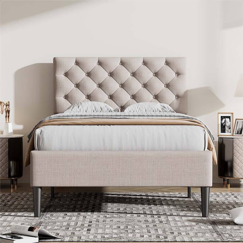 Upholstered Linen Platform Bed